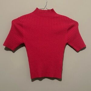 A New Day Hot Pink Ribbed T-Shirt Turtleneck (Size XS)